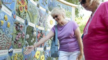 people viewing the nature's court tiles
