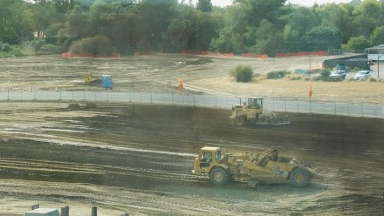 Phase one of the construction currently taking place on Garrod Drive near La Rue Road will provide more parking between Putah Creek Lodge and the Arboretum Teaching Nursery in addition to creating a defined California native plant meadow. panorama of construction