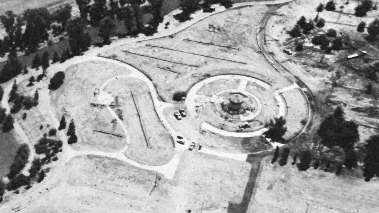 Aerial view of the gazebo construction site.