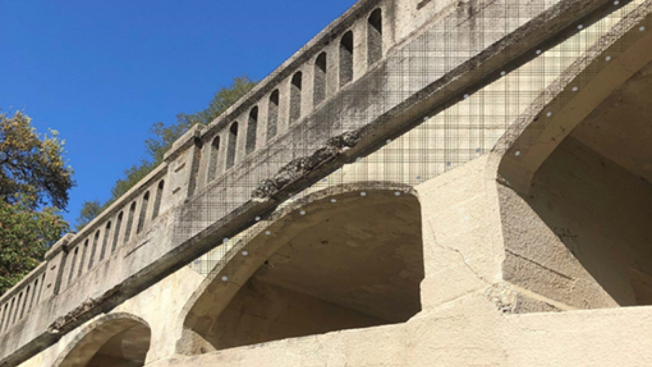 Rendering of the mesh that will go onto Old A Street Bridge. The mesh will be painted to match the bridge, making it less visible that what is shown here. Rendering of mesh on the Old A Street Bridge