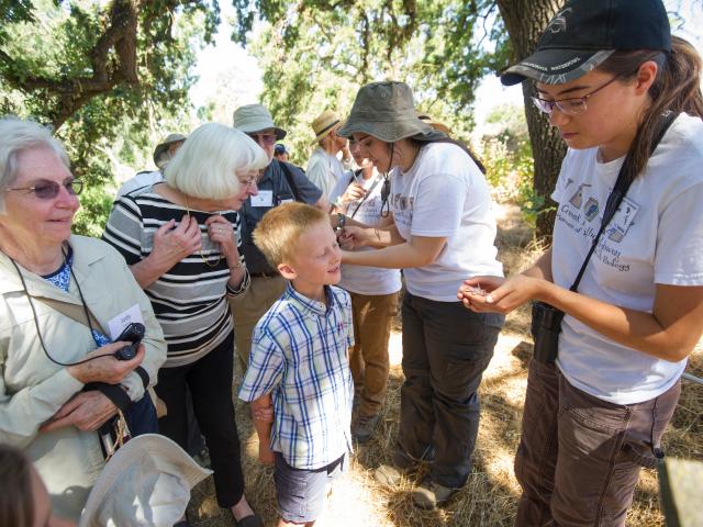 Image of students leading bird banding event in the UC Davis Putah Creek Riparian Reserve.